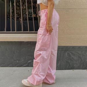 Pantalones Cargo Y2K Holgados Personalizados con Seis Bolsillos, Estilo Informal, Cintura Elástica, Pliegues en las Rodillas, Tipo Paracaídas para Mujer - Product Image 4