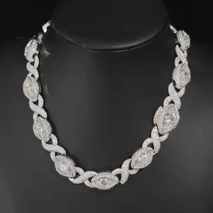 NUOYA 15mm Bijoux Hip Hop Chaîne cubaine glacée en forme d'oeil de gros diamant Collier ras du cou pour femme en argent cubain à maillons infinis