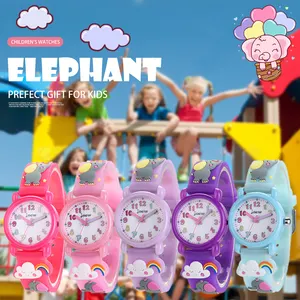 JNEW Ultra-thin cartoon waterproof diamond quartz Colorful quartz watches plastic watch bands watch for kids