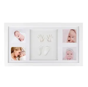 Customized Birthday Gift Newborn Baby Keepsake White Handprint Baby Footprint Wood Frame with Clay