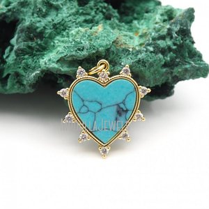 PM43445 Natural Gemstone Turquoise Heart Pendant Gold Plated Love Zircon Charm for Bracelet Earring <strong>Jewelry</strong> Making <strong>Supplies</strong> - Product Image 6