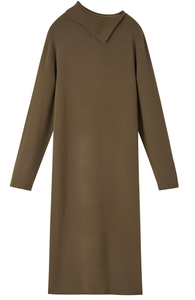 <span class=keywords><strong>Robe</strong></span> anti-rayure d'hiver décontractée pour femmes avec grand revers irrégulier Stretch intérieur tricot motif solide Style d'automne Simple - Product Image 2