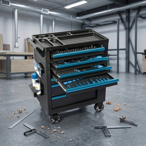 Armoire à outils professionnelle Win Max à 7 tiroirs, bleue, avec porte latérale perforée, capacité de charge de 150 kg, garantie de <span class=keywords><strong>18</strong></span> <span class=keywords><strong>mois</strong></span>, pour <span class=keywords><strong>garage</strong></span> - Product Image 1