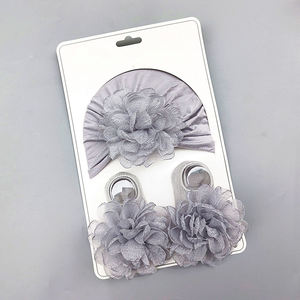 MIO bébé infantile 100% coton chaussettes chapeau cadeau ensemble 0-12 mois nouveau-né doux anti-dérapant cheville chaussettes couleur unie fleur bonnet bébé chapeau - Product Image 4