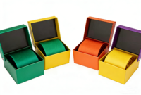Boîte d'emballage rigide de luxe personnalisée haut de gamme en carton recyclé avec fermeture magnétique, design portable et gaufrage pour cravate, ceinture ou cadeau
