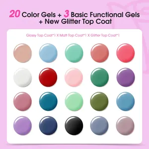 ROSALIND Macaron Pastel Gel Nail Polish Collection Set With 3 Basic Functional Gel And New Glitter Top Coat For Nail Art Design