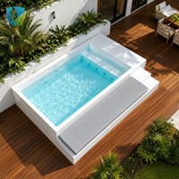 Piscine compacte personnalisée en PRV avec surface acrylique, banc intégré, marches et fenêtre latérale en verre trempé pour villa et jardin