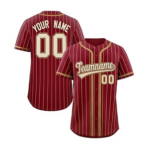 Camiseta de Béisbol Personalizada para Hombre, Roja con Rayas Finas, Manga Corta, Cierre de Botones, Nombre del Equipo 00, Unisex, Corte Regular, Transpirable, para Todas las Temporadas - Product Image 1