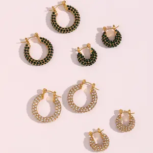 2024 Limited Order U-Shaped Full Diamond Zirconia Earrings Stainless Steel Fashion Designer Jewelry Hoop Earrings For Women