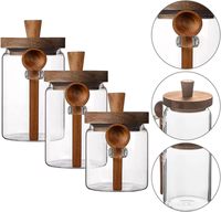 Bocaux cylindriques en verre borosilicate avec couvercles en bois, poignées et cuillères – Contenants hermétiques pour sel et sucre de cuisine