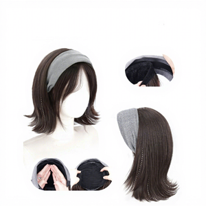 Peluca de media cabeza para <span class=keywords><strong>mujer</strong></span>, hecha a máquina con <span class=keywords><strong>cabello</strong></span> sintético resistente a altas temperaturas, estilo bob <span class=keywords><strong>corto</strong></span> con puntas invertidas, extensión de <span class=keywords><strong>cabello</strong></span> desmontable para volumen - Product Image 3