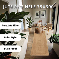 Carpetfine Jute Rug Nele Runner Bridge Beige Hand-Woven 75x300 cm | Modern Natural Fiber Boho Style Stain Resistant Kitchen