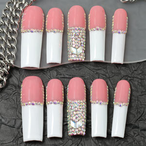 Precio de fábrica al por mayor, diseño de uñas francesas, uñas postizas hechas a mano, 10 piezas, uñas acrílicas 3D en forma de ataúd, uñas artificiales. - Product Image 1