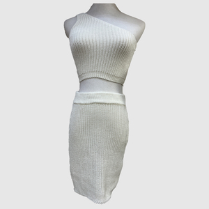 Hottest Comfortable Women's Sexy Crop Sleeveless One Shoulder Knit Top 2 Pieces Set Fashion - Product Image 1