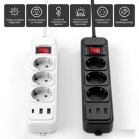 Soket Ekstensi 2 Pin Gaya Eropa Tembaga 250V 16A Fungsi Proteksi Lonjakan Daya 2 Port USB-A 1 Port Tipe-C Tahan Gangguan 5m