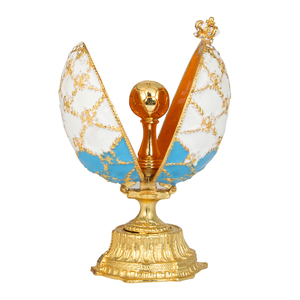 Œuf en émail bleu et blanc de <span class=keywords><strong>style</strong></span> <span class=keywords><strong>Fabergé</strong></span>, décoration couronne, cadeau d'anniversaire - Product Image 3