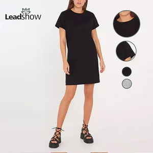 Summer women black plus size t-shirt dresses custom letter printing splits hem blank t shirt dress