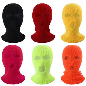 Vente en gros conception personnalisée logo brodé 3 trous masque de ski complet bonnet cagoule en tricot pour les sports et la pêche Style d'<span class=keywords><strong>image</strong></span> - Product Image 3