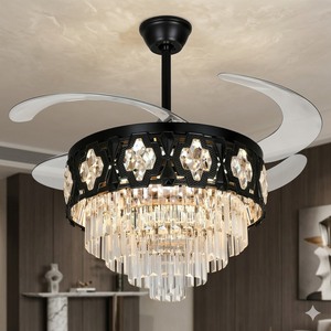 Ventilador de Techo LED de Lujo con Lámpara de Cristal, Aspas Retráctiles, Control Remoto, Motor Silencioso, Decoración Moderna para el Hogar - Product Image 4