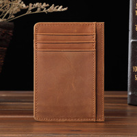 Portefeuille minimaliste fin unisexe avec poche avant en cuir véritable, porte-cartes en cuir Crazy Horse