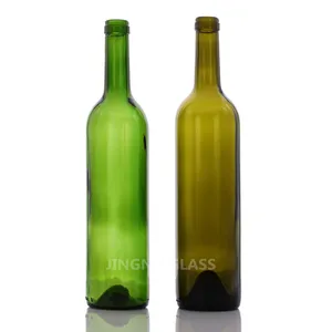 Geri dönüşümlü toptan lüks kırmızı şarap şişeleri ambalaj 750ml 500ml amber şarap cam şişe