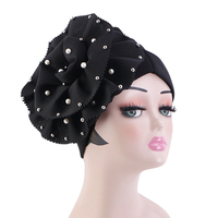 Foulard à fleurs perlées de couleur Pure, Hijab, Turban, Bonnet, Bonnet, chapeau