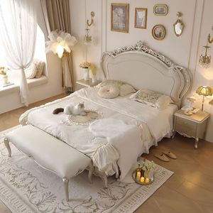 Solid Oak Wood King Size Bedroom <b>Bed</b> Set with European Design Leather Upholstery Adjustable <b>Bed</b> <b>Frame</b>-Durable Modern Furniture - Product Image 3