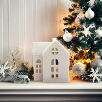 Keramik Weihnachts-Feiertagsdekoration Kleines Haus Kerzenlicht Hohl LED-Nachtlicht Umweltfreundlich Ungiftig Anpassbare Farbe Heimdekoration