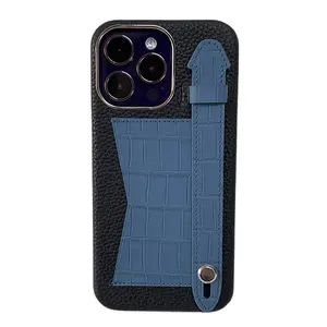 Genuine leather card pocket cell phone leather case for iphone 15 13 14 12 11 pro max S22 S23 with holder strap