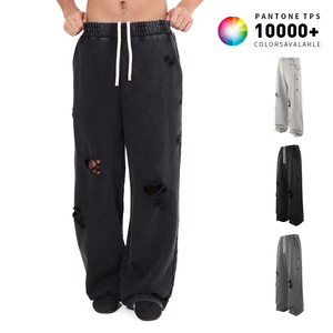 Pantalones Anchos Casuales Deportivos de Algodón Vintage 430GSM con Efecto Desgastado para Hombre, Pantalones de Hip Hop con Lavado Snow Wash y Batik - Product Image 3