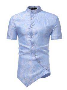 En gros africain <span class=keywords><strong>col</strong></span> <span class=keywords><strong>mao</strong></span> chemises vente chaude jacquard ourlet asymétrique slim fit chemises - Product Image 2