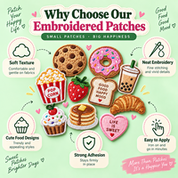 Patchs brodés personnalisés pour vêtements, sacs, chapeaux – Motifs mignons de nourriture et desserts, thermocollants ou à coudre