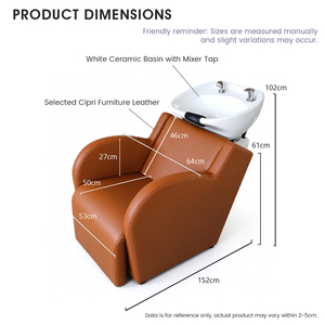 Chaise de shampooing moderne haut de gamme personnalisée en cuir PU avec lavabo en céramique et repose-pieds réglable pour salon de coiffure et institut de beauté - Product Image 5
