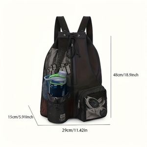 Custom Logo Printed Oxford Cloth Gym <b>Drawstring</b> <b>Backpack</b> Men Women Wet Bag Pocket Net Mesh Beach Household - Product Image 3