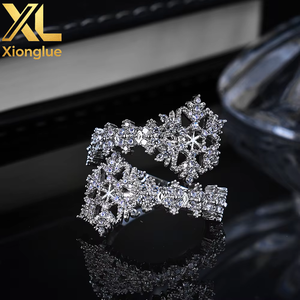 Dazzling Winter Inspired Copper 18K Gold Plated Fully Cubic Zirconia Paved Intricate Multi Snowflake <b>Open</b> Band <b>Ring</b> - Product Image 4