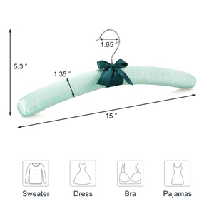 Cintres rembourrés en satin doux, design nœud vert menthe, pour tissus délicats, vêtements de mariée et organisation de placard - Product Image 4