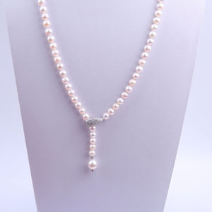 5A collana lunga con catena di <span class=keywords><strong>perle</strong></span> rotonda perla d'acqua dolce naturale 40cm 16 pollici filo catena - Product Image 2