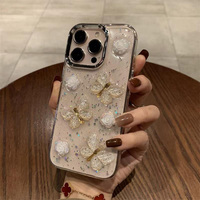 Coque de téléphone en résine 3D avec papillons et strass pour iPhone 15, 15 Pro, 15 Pro Max, 17, 16 Pro Max
