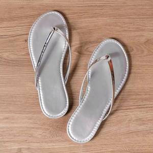 Lowest Price Ladies Plus Size Fashion Gold Peep Toe Flat Bottom Soft Beach Slides Flip Flops <b>Slipper</b> for Women - Product Image 3
