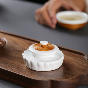 Porcelain Kung Fu <b>Tea</b> <b>Set</b> With Bamboo Handle Teapot And Cups For Afternoon <b>Tea</b> Dehua Origin Irregular Shape - Product Image 3