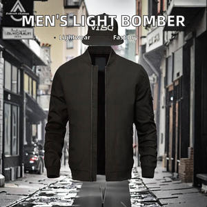 Khaki Men Bomber <b>Jacket</b> <b>Zip</b> <b>Up</b> Lightweight Windproof Casual Streetwear Outerwear With Ribbed Collar and Pockets - Product Image 2
