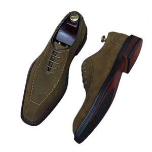 Chaussures Oxford rétro en similicuir suédé, fabriquées à la main, pour hommes, décontractées, formelles, avec bout carré et fermeture à lacets - Product Image 6