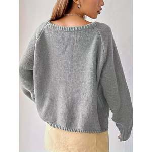 Pull ample à col large et épaules tombantes pour femme, en tricot, manches longues, couleur marron café - Product Image 4