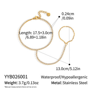<span class=keywords><strong>Gioielli</strong></span> per Donne di Alta Gamma, Catena da Dito Classica con Strass Bianchi a Forma Geometrica, in Tungsteno Placcato <span class=keywords><strong>Oro</strong></span> 18K Sottovuoto, Versatile - Product Image 6