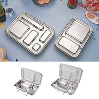 Plateau de restauration rapide en acier inoxydable à 5 compartiments, bol à soupe, boîte à lunch bento avec couvercle, vente en gros