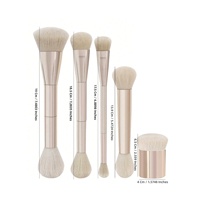 Set Kuas Makeup Profesional 5 Buah untuk Wajah, Kuas Mata Dua Sisi untuk Blending, Multi-Fungsi, Gagang Logam Nilon, Warna Rose Gold