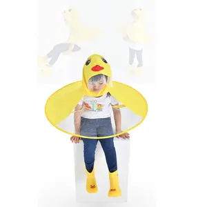 Creative Yellow Duck Poncho Children's Rain Coat Ufo Rain Coat Ufo Shape Hat Cloak Foldable Portable Umbrella Raincoat