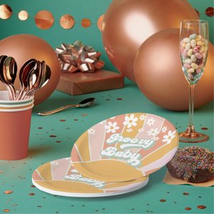 Sunbeauty Groovy 2 ° compleanno festa Boho Retro Daisy piatti di carta Groovy sole piatti di carta forniture - Product Image 6