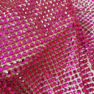 Ventes Flash : Tissu en résille Haute Couture avec grandes pierres carrées et strass <span class=keywords><strong>rose</strong></span> vif - Product Image 2