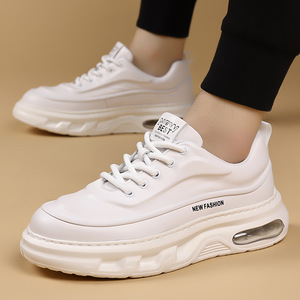Baskets Chunky en Cuir Véritable pour Hommes, Bout Rond, à Lacets, Semelle Épaisse Amortie, Chaussures de Marche Toutes Saisons - Product Image 3